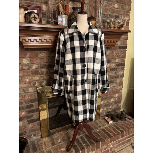 Talbots Jackets & Blazers - Talbots Black & White Checked Coat Lined Cotton And Linen Size XL